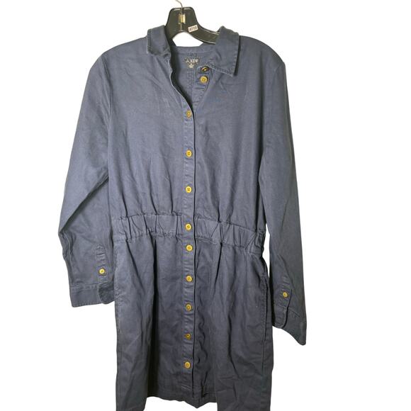 J. Crew Navy Long Sleeve Knee Length Button Up Utility Dress Sz 10 - Picture 1 of 2